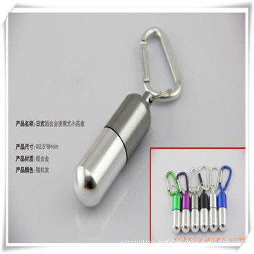 Outdoor Portable Aluminum Pill Case with Keychain for Promotion Gift